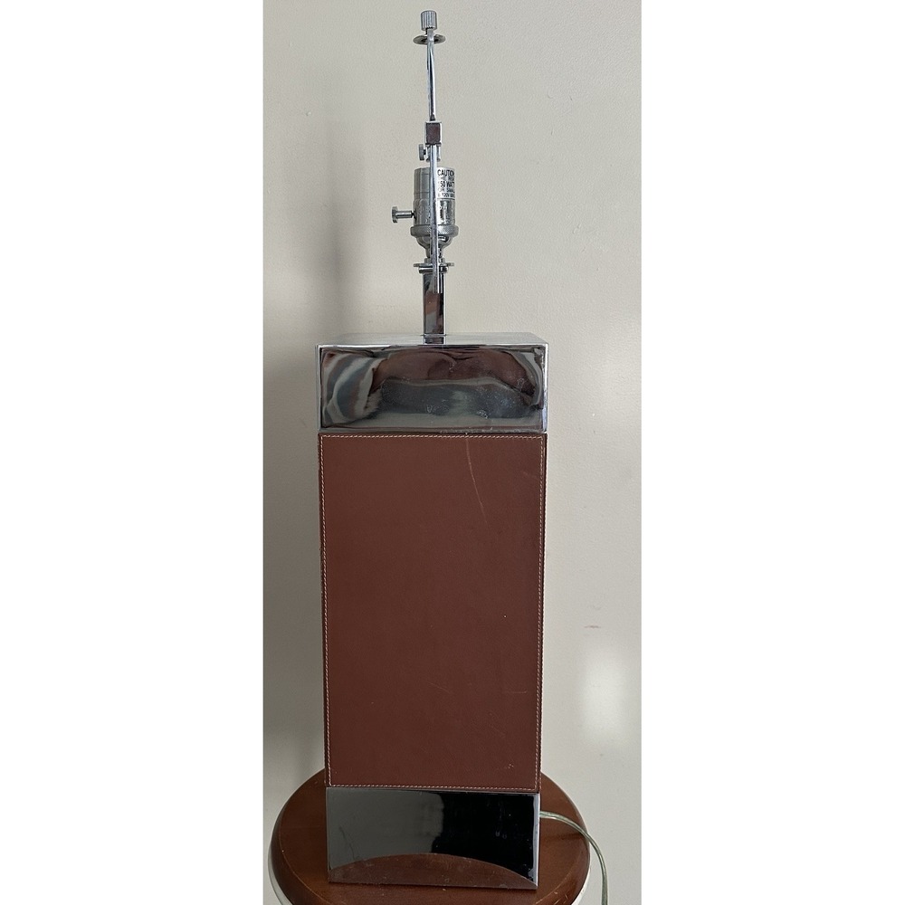 Rare Ralph Lauren Leather Table Desk Lamp Chrome Vintage Brown Square Rectangle - Picture 9 of 13